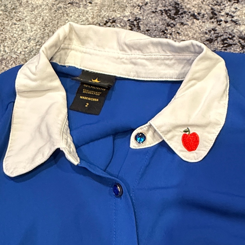 Snow White Royal Blue Button Front Blouse with White Collar and Red Accent - Picture 4 of 5